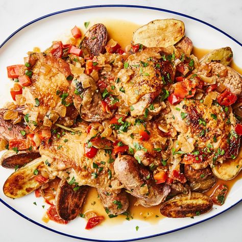 This Chicken Scarpariello Recipe Has a Sauce We Want to Lick Off the Plate | Bon Appétit Chicken Scarpariello Recipe, Chicken Marengo, Chicken Puttanesca, Chicken Confit, Chicken Scarpariello, Recipes With Chicken And Peppers, Sausage Dishes, Pan Sauce, Sweet Italian Sausage