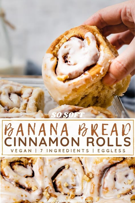 Vegan Banana Cinnamon Rolls, Banana Cinnamon Rolls Healthy, Vegan Banana Bread Cinnamon Rolls, No Food Recipes, Healthy Baked Goods With Bananas, Banana Cinammon Roll, Banana Based Desserts, Vegan Recipes With Bananas, Recipes Using Over Ripe Bananas