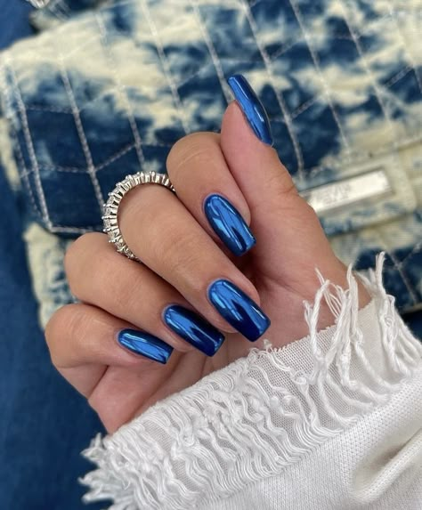 Coffin Chrome Nails, Cobalt Blue Nails, Blue Chrome Nails, Pumpkin Nails, Nagel Tips, Smink Inspiration, Short Coffin Nails, Makijaż Smokey Eye, Classy Acrylic Nails