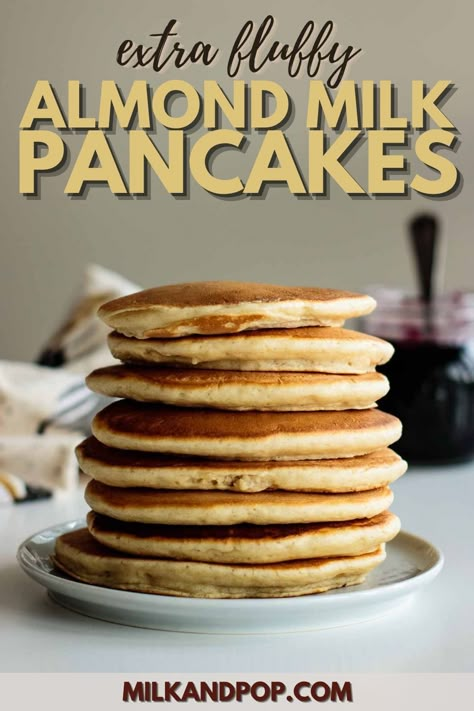 A stack of thick pancakes. Pancake Recipe Almond Milk, Almond Milk Pancakes, Dairy Free Pancake Recipe, Milk Pancakes, Pancake Mix Recipe, Almond Pancakes, Alpha Gal, Dairy Free Pancakes, Dairy Free Meals