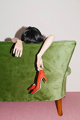 Green Couch, Shoes Photography, Shoes Photo, Red High Heels, Mia 3, Fashion Photography Inspiration, Photoshoot Concept, Red High, Flash Photography