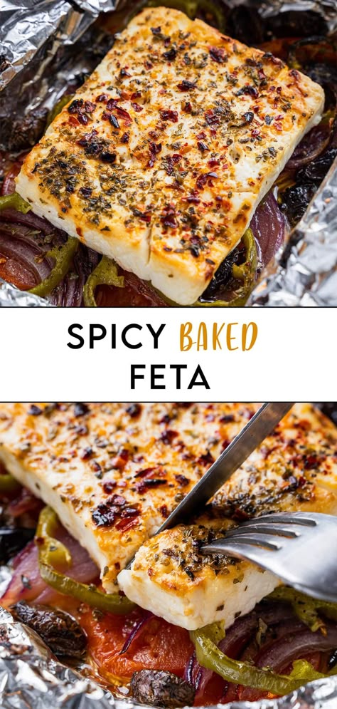 Spicy Baked Feta (Feta Psiti) Vegetarian Dips, Feta Stuffed Peppers, Baked Feta Recipe, Traditional Greek Salad, Snacks Vegan, Baked Feta, Quick Bites, Feta Recipes, Salads Recipes