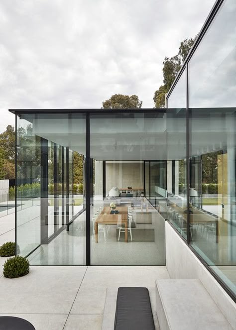 Salmon / FGR Architects | ArchDaily Red Roof House, Glass House Design, Minimal Windows, Glass Pavilion, Concrete Facade, Glass Extension, House Extension Design, Have Inspiration, Glass Walls