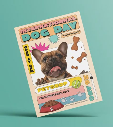 International Dog Day Flyer Template AI, EPS, PSD Pets Poster Design, Dog Walking Poster, Email Header, Dog Agility Course, Botany Illustration, Graphic Design Aesthetic, International Dog Day, International Friendship Day, Cat Hotel