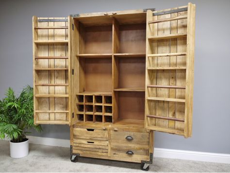 Large Storage Cabinet Vintage Industrial Storage, Larder Storage, Rustic Pantry, Wooden Pantry, Industrial Storage Cabinets, Kitchen Storage Units, Kitchen Larder, Larder Unit, Larder Cupboard