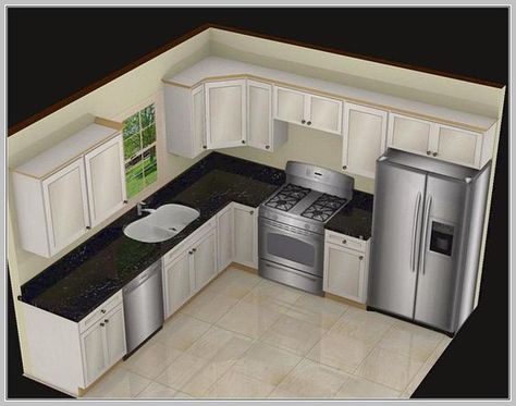 This L shaped kitchen layout is definitely stylish with white cabinets and black speckled countertops. It provides a classic layout that's very functional and easy to use. Kitchen Island Designs With Seating, Small Kitchen Design Layout, Kitchen Layouts With Island, Model Dapur, Kitchen Island With Sink, Small Kitchen Layouts, Kabinet Dapur, Kitchen Island With Seating, Kitchen Designs Layout