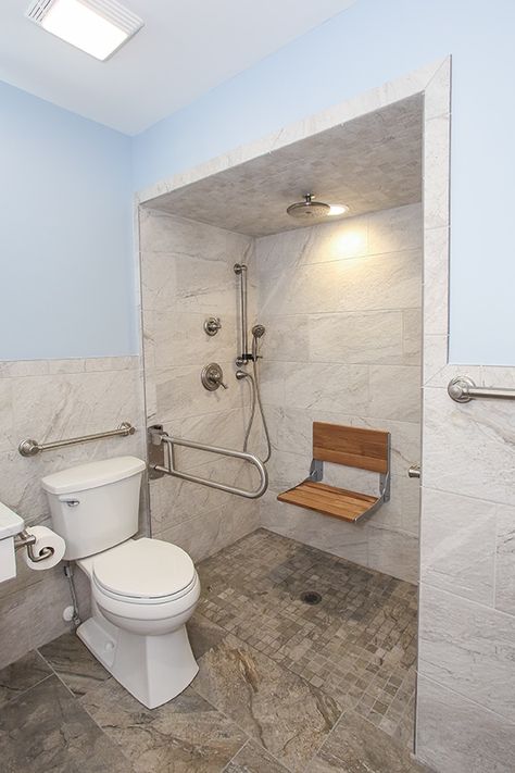 Roll In Accessible Showers, Small Bathroom Remodel For Elderly, Aging Bathroom Design, Bathroom Remodel Handicapped, No Edge Shower Floor, Walk In Shower With Seat For Elderly, Roll In Showers Small Bathroom, Ada Walk In Showers, Accessible Shower Design