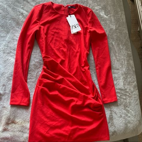 ZARA red dress 👗 Red Dress With Long Sleeves, Zara Red Dress, Dress Zara, Dress With Long Sleeves, Dresses 2023, Red Dresses, Zara Dresses, Red Dress, Dress Shop