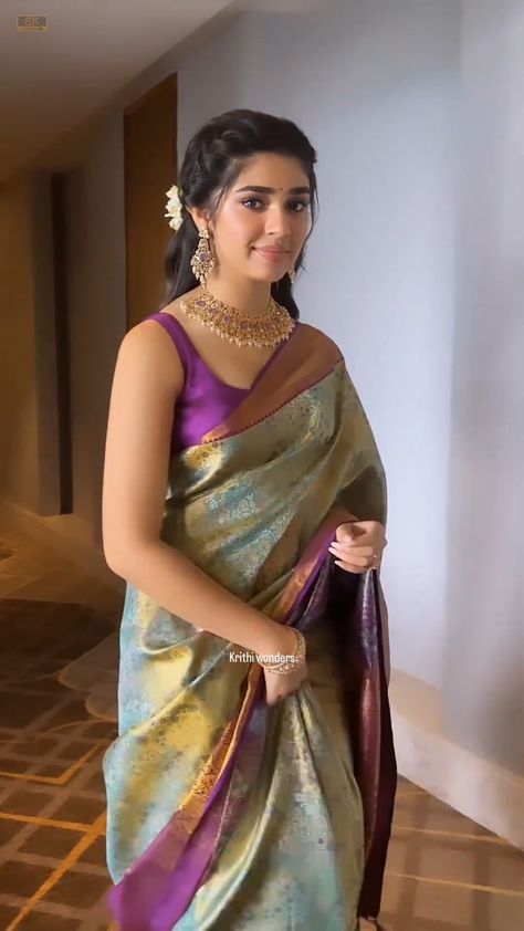 Kriti Shetty Saree, Krithi Shetty Saree, Saree Outfits, Kriti Shetty, Krithi Shetty, Actress Hairstyles, New Saree Blouse Designs, Samantha Photos, Saree Photoshoot