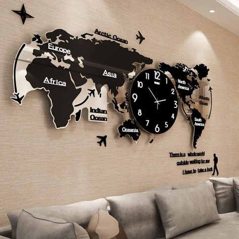 Modern World Map, Large Wall Clock Modern, Wall Watch, Unique Maps, Hanging Table, World Map Wall, Creative Wall, Large Wall Clock, Wall Clock Modern