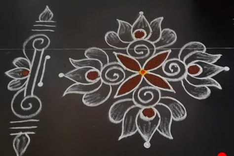 Lotus Kolam, Simple Rangoli With Dots, Daily Muggulu, Rangoli Designs Videos, Pattern Design Drawing, Easy Rangoli Designs Videos, Very Easy Rangoli Designs, Rangoli Designs Simple Diwali, Rangoli Designs Photos