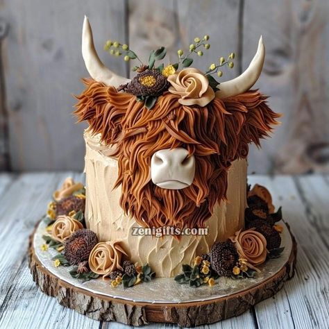 Highland Cow Wedding Cake, Yellowstone Cake Ideas, Hunting Theme Cake, Highland Cow 1st Birthday, Highland Cow Birthday Cake, Rodeo Birthday Cake, Highland Cow Cake, Western Theme Cakes, Western Birthday Cakes