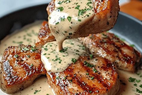 Savory Maple Bacon Pork Chops with Dijon Mustard Cream Sauce Mustard Sauce For Pork, Bacon Pork Chops, Maple Pork Chops, Pork Chop Sauce, Dijon Cream Sauce, Honey Mustard Pork Chops, Dijon Mustard Sauce, Mustard Cream Sauce, Bacon Sauce