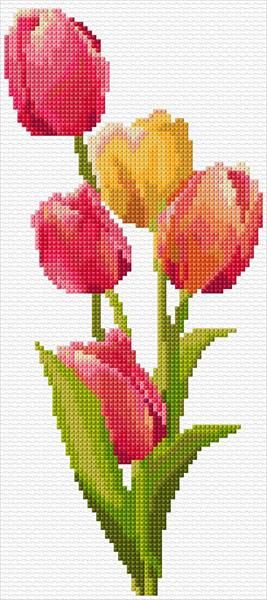 Peg Board Cross Stitch, Flower Embroidery Stitches, Tulip Cross Stitch, Cross Stitch Calculator, Embroidery Stitches Flowers, Counted Cross Stitch Patterns Free, Tulips Art, Butterfly Cross Stitch, Diy Plant Hanger