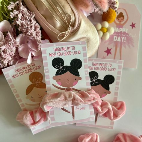 The Cutest Dance Recital Favors Dance Recital Gift, Pink Scrunchie, Dance Recital Gifts, Ballet Recital, Dance Teacher Gifts, Ballet Kids, Good Luck Gifts, Dance Gifts, Soft Pink Color