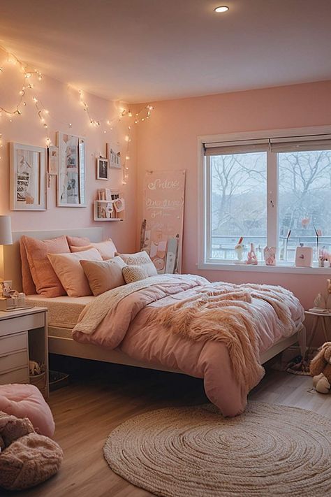 Room With Lights, Bedroom Ideas Creative, Girly Bedroom Decor, Teen Girl Bedroom Ideas, Teen Bedroom Ideas, Bedroom Wall Decoration, White Room Decor, Teen Bedroom Designs, Luxury Room Bedroom