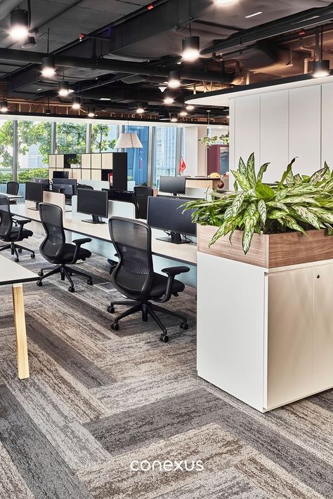 Open Space Workspaces, Office Sustainability Ideas, Office Open Plan Design, Open Plan Office Design Layout, Open Space Office Design Ideas, Office Employees Work Spaces, Small Company Office Design, Company Interior Design Office Spaces, Office Work Station Design