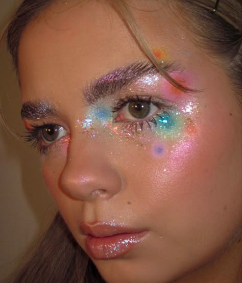 Bedazzled Makeup, Fairy Code, Glitter Face Makeup, Lunar Goddess, Glitter Looks, Jewel Makeup, Ice Fairy, Magazine Makeup, Gem Makeup