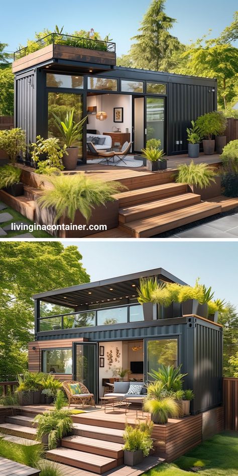 Step into the realm of contemporary design with these 40ft black container homes. Explore unique spaces that redefine urban living, all within the confines of a striking black container. 🏡🖤 #ContainerHomes #BlackBeauty #ModernDesign #shippingcontainerdesign #ecofriendlyhomes #tinyHomes #sustainableliving #containerarchitecture #repurposedcontainers #moderndesign #containerinteriors #diycontainerhomes #minimalistliving #containerhomeplans #offgridliving #customcontainerhomes Farm Style House, Tiny Container House, Shipping Container Home Designs, Container Cabin, Container Buildings, Container Architecture, Container House Plans, Container Design, Shipping Container House