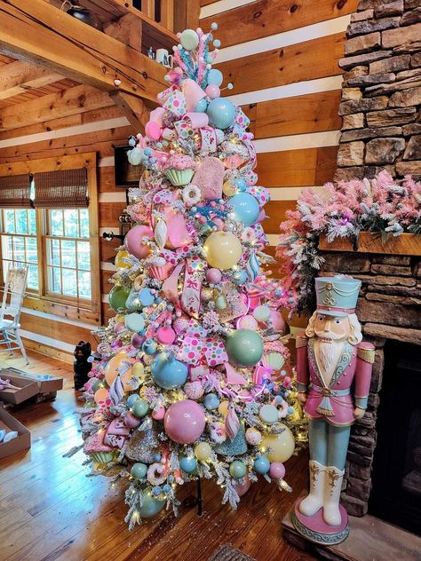 Sweets Theme Christmas Tree, Sweet Theme Christmas Tree, Christmas Tree Pastel Decorations, Pastel Themed Christmas Tree, Land Of Sweets Christmas Tree, Pastel Xmas Tree, Pastel Candyland Christmas Tree, Winter Candyland Theme, Pastel Christmas Garland