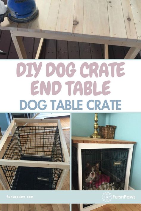 DIY Dog Crate End Table - Dog Table Crate Dog Crate In Living Room, Diy Large Dog Crate, Diy Dog Furniture, Diy Dog Crate Cover Wood, Dog Furniture Crate, Dog Crates Ideas, Make Dog Crate Pretty, Diy Dog Crate Furniture, Coffee Table Dog Crate