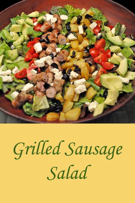 Grilled Sausages, Potatoes, Avocado, Feta make this an easy #MainCourseSalad #SummerSalads #SaladForTwo #Salads Sausage Salad Recipe, Continental Dishes, Sausage Salad, Easy Summer Salad, Breakfast Lunch And Dinner Ideas, Seasoned Veggies, Lunch And Dinner Ideas, Grilled Sausage, Warm Salad