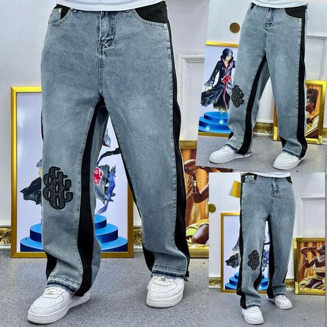 Custom Jeans Men, Baggy Pants Outfit Men, Buggy Jeans, Baggy Jeans Outfit Men, Crazy Jeans, Summer Swag Outfits, Guys Fashion Casual, Unique Jeans, Drippy Outfit