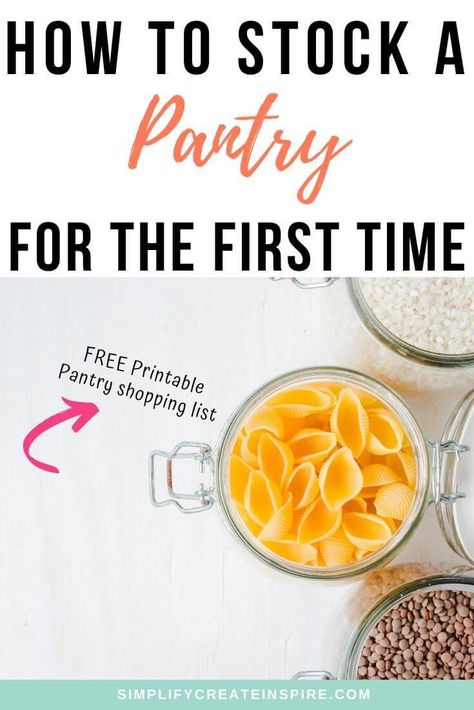 Learn how to stock a pantry for the first time on a budget with simple tips on setting up your new kitchen. Whether you are moving into a new home or moving out for the first time, these pantry staples will help you get started. Includes a free printable pantry essentials list to take shopping. These tips will help you get started on a tight budget so you can enjoy cooking in your new kitchen. Also useful for restocking an existing pantry. Pantry Essentials List, Dorm Kitchen Essentials, Apartment Pantry, Pantry Staples List, Pantry List, Food Shopping List, Dorm Kitchen, Mum Life, Pantry Essentials