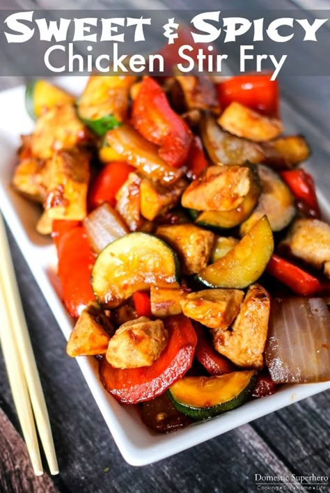 I have a super simple recipe for you today, Sweet & Spicy Chicken Stir Fry! It only takes about 20 minutes to cook, and it’s healthy and delicious.  It’s an easy recipe to pick whatever ve… Spicy Stir Fry, Sweet Spicy Chicken, Potato Skillet, Sweet And Spicy Chicken, Sweet And Spicy Sauce, Bruschetta Chicken, Fry Recipes, Chicken Stir Fry, Chinese Dishes