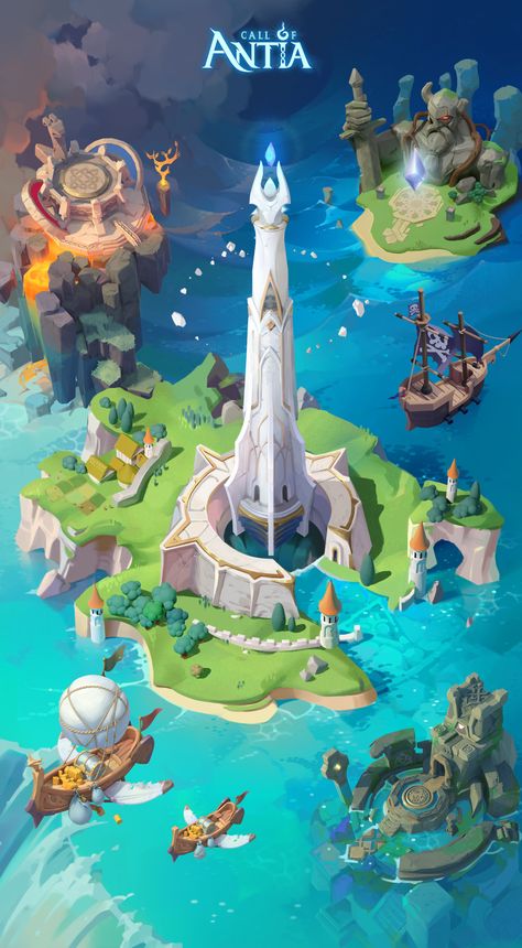 ArtStation - Explore the interface of Call of Antia Game Background Art, Map Games, Fantasy World Map, Underwater City, Building Concept, Isometric Art, Isometric Illustration, Game Background, Game Concept Art