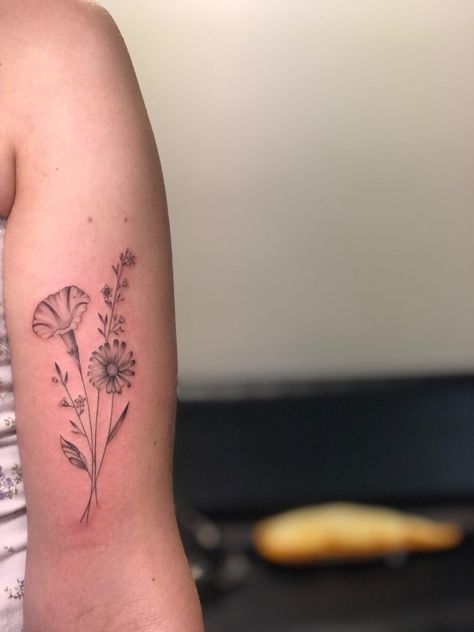 Tattoo Ideas Flower Birth Month September, December And September Birth Flower Tattoo, September And April Flower Tattoo, September Birth Flower Bouquet Tattoo, Birthflower Tattoo Birth Month, Birthflower September Tattoo, August Tattoo Ideas Birth Month, September Tattoos, September Tattoo Ideas