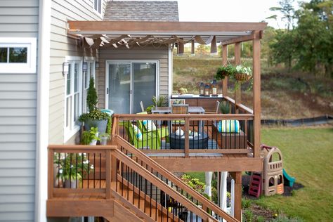 Deck Renovation Ideas, Elevated Deck Ideas, Deck Addition, Deck Renovation, Second Story Deck, Deck Landscaping, Deck Railing Ideas, Deck Railing Design, Backyard Getaway