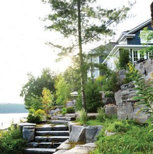 Muskoka Cottage Decor, Muskoka Cottage, Stone Steps, Lakeside Living, Cottage Inspiration, Cottage Exterior, Country Cottage Decor, Rustic Home Design, Summer Living