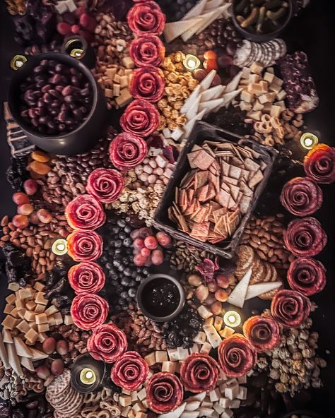 This romantically lit, gothic styled, dark & delicious grazing table is our final offering for spooky season 💀 ‘Til next year, boys & ghouls! NOW WHO’S READY FOR THANKSGIVING, CHRISTMAS & NEW YEAR CHARCUTERIE?!? 🦃🎄✨ You can shop our holiday specials! https://alaskaberryandboard.com/specials #charcuterie #charcuterieboard #charcuterieboards #graze #grazingtables #grazingtable #holidaycharcuterie #holiday #halloween #thanksgiving #christmas #newyear #alaska #shoplocal New Year Charcuterie, Crow Party, Char Board, 29th Birthday Party, 2025 Inspiration, Black And Gold Christmas, Gothic Garden, Grazing Table, 29th Birthday