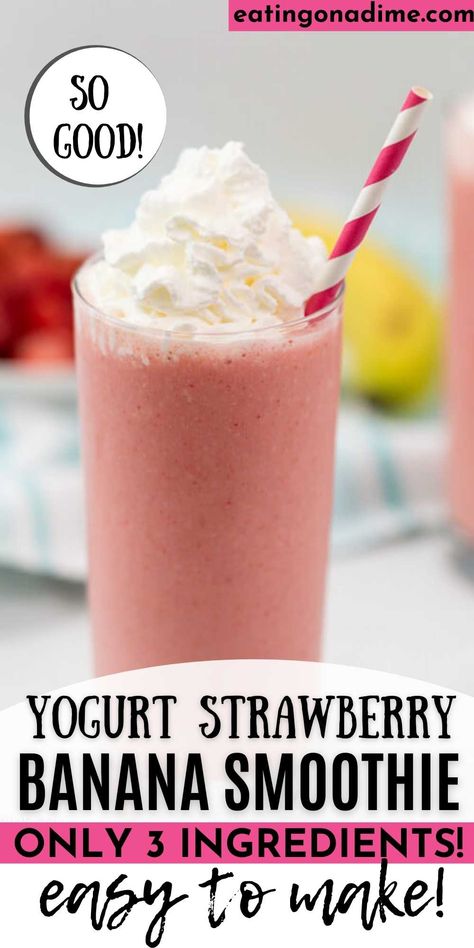 Strawberry Banana Smoothie With Yogurt, Banana Smoothie With Yogurt, Strawberry Smoothie Without Yogurt, Strawberry Banana Yogurt Smoothie, Greek Yogurt Smoothie Recipes, Frozen Fruit Smoothie Recipes, Frozen Yogurt Smoothie, Smoothie With Yogurt, Fruit Yogurt Smoothies