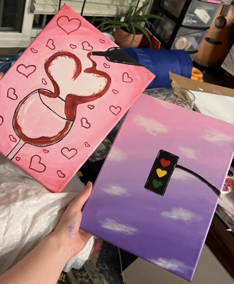 Vday Canvas Painting Ideas, Paintings That Show Love, Cute Painting For Best Friend, Simple Love Paintings For Him, Things To Paint For Valentines Day, Painting Ideas On Canvas Gifts, Cute Canvas Paintings Easy For Best Friend, Simple Valentines Painting Ideas, Couple Easy Painting