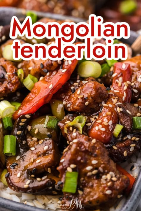 Mongolian Pork, Tenderloin Beef, Mongolian Recipes, Asian Pork Tenderloin, Pork Tenderloin Marinade, Easy Dinner Recipe Ideas, Beef Tenderloin Recipes, Slow Cooker Pork Tenderloin, Asian Dinner