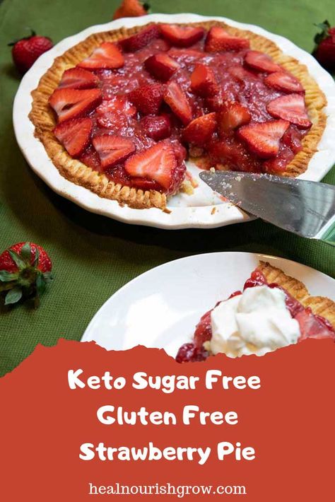 This keto friendly strawberry pie is a great dessert anytime but is perfect for your Fourth of July gathering, barbeques or days at the lake. Sugar-free and gluten-free, it's delicious anytime! #pie #ketodessert #keto #ketodiet #ketorecipe #healthy #glutenfree #sugarfree Keto Strawberry Pie, Keto Pies, Keto Pie, Strawberry Pie Recipe, Delicious Low Carb Recipes, Keto Baking, Healthy Strawberry, Keto Dessert Easy, Low Carb Sweets