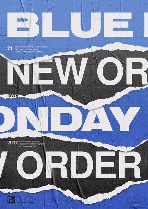 Ripped Poster Design, Ripped Paper Graphic Design, Manly Graphic Design, Gritty Graphic Design, New Order Poster, Ripped Poster, Blue Poster Design, Playlist Design, Blue Graphic Design