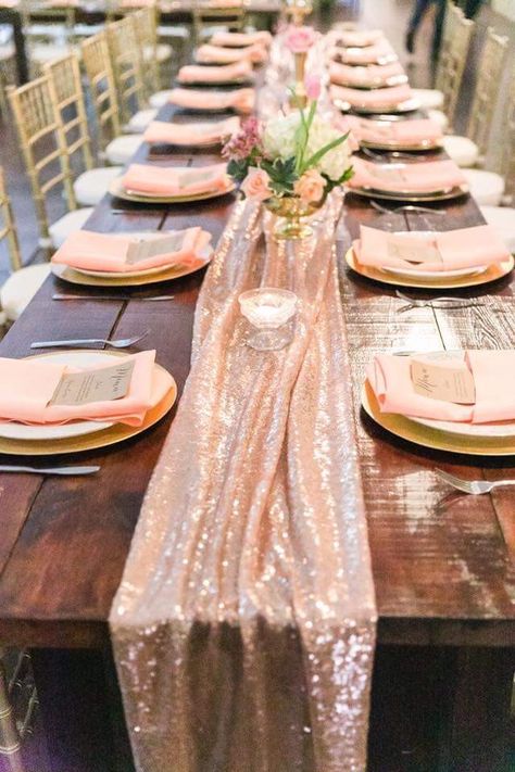 Barrington hill farm wedding Chic blush sequence runners Rose Gold Table Runner Centerpiece Ideas, Gold Wedding Decorations Receptions, Isle Runners, Rose Gold Wedding Decor, Sequin Table Runner, Rustic Party, Jewel Tone Wedding, Party Table Settings, Gold Wedding Decorations