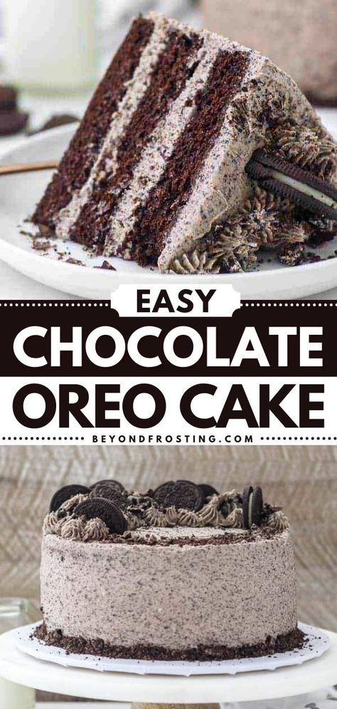 You're going to love this simple dessert! This delicious cake recipe is perfect for birthdays. Moist and filled with Oreo frosting, this easy homemade chocolate cake is what dreams are made of! Homemade Desserts For Birthday, Chocolate Oreo Sheet Cake, Diy Oreo Birthday Cake, Oreo Cake With Chocolate Ganache, Chocolate And Oreo Cake, Easy Chocolate Oreo Cake, Easy Oreo Birthday Cake, Chocolate Birthday Dessert Ideas, Easy Impressive Birthday Cake