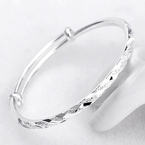 Willstar Adjustable Bangle Plating 925 Silver Bracelet Ladies Jewellery Gift - Walmart.com Bangle Bracelets Silver, Silver Anklets Designs, Silver Bracelet Designs, Minimalist Bangle, Navratri Dress, New Gold Jewellery Designs, Hammered Bangles, Antique Silver Jewelry, Retirement Gifts For Women