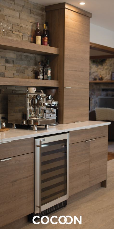 Kitchen Storage Cabinets Wall Shelves, Wet Bar Beside Fireplace, Alcohol Bar For Home, Coffee And Liquor Bar Ideas, Coffee Bar In Living Room, Coffee And Liquor Bar, Coffee And Alcohol Bar Ideas, Coffee Closet, Bar With Wine Cooler