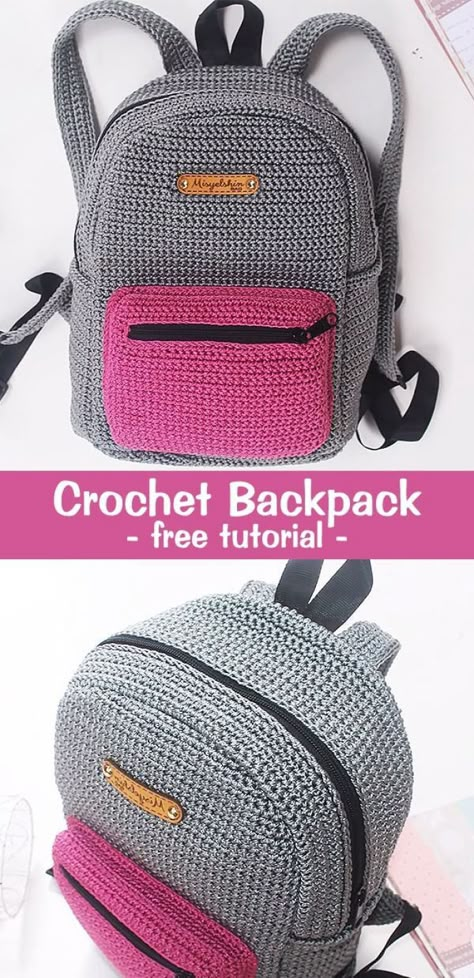 20+ Creative DIY Backpack Ideas & Projects (With Tutorials) For 2020 Smart Backpack, Mochila Crochet, Crochet Backpack Pattern, Backpack For School, Confection Au Crochet, Crochet Backpack, Crochet Bag Tutorials, Diy Backpack, Backpack Free