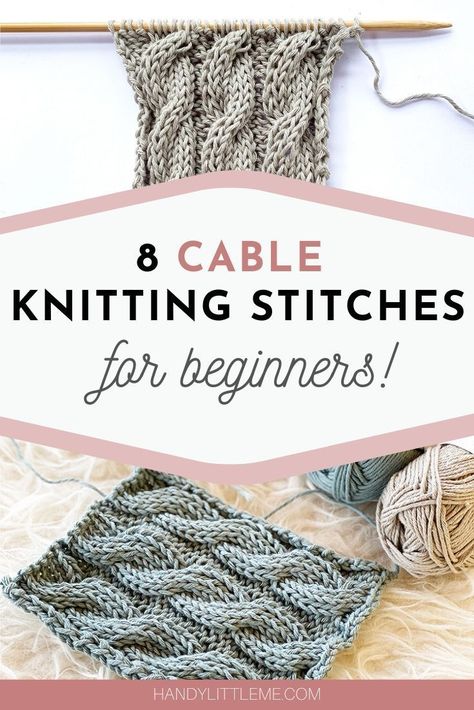 Cable knitting patterns - Knit up some cable swatches and develop your knitting skills.  Choose from basic designs to more complicated cable stitch patterns. #cableknit #cableknitting #knitting #knittingideas #knit Knitting Stitches For Beginners, Knit Stitch Patterns Cables, Cable Stitch Knit, Knitting Abbreviations, Cable Knitting Patterns, Knitting Tips, Beginner Knitting Patterns, Cable Knitting, Beginner Knitting Projects