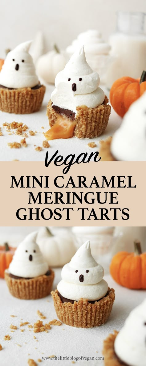 Caramel Meringue, Vegan Halloween Desserts, Halloween Tart, Vegan Halloween Treat, Vegan Halloween Food, Spooky Halloween Desserts, Vegan Halloween, Vegan Caramel, Vegan Baking Recipes