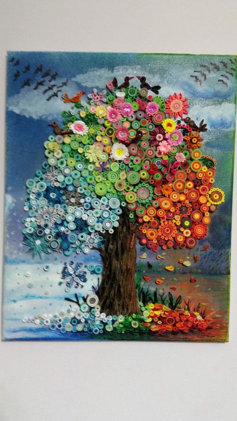 Button Tree Art, Button Art Projects, Buttons Crafts Diy, Paper Quilling Flowers, Quilling Work, Desain Quilling, Quilled Paper Art, Paper Quilling Patterns, Quilled Creations