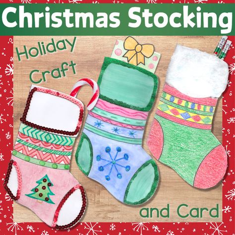 Christmas stocking and card craft templates for elementary school students, featuring colorful decorations and patterns with options for different ages and skill levels. Christmas Stocking Art, Christmas Stocking Craft, Stocking Craft, Final Art Project, Sel Activity, Easter Egg Projects, Decorating The Classroom, Stocking Art, Heart Art Projects