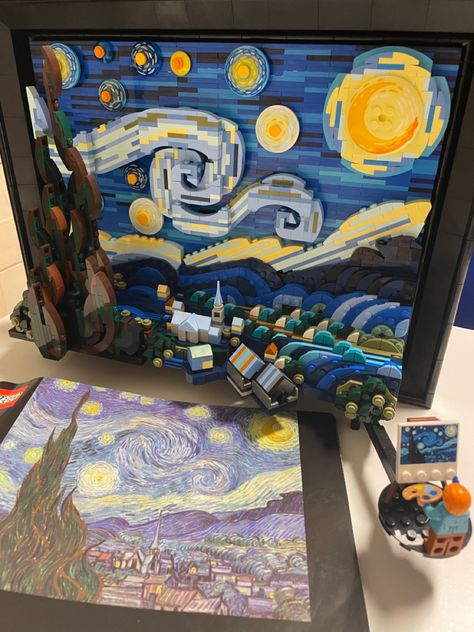 Set lego completo Stary Night Lego, Van Gogh Lego Set, Starry Night Lego Aesthetic, Van Gogh Lego, Lego Van, Lego Room Decor, فنسنت فان جوخ, Best Lego Sets, Accessoires Barbie