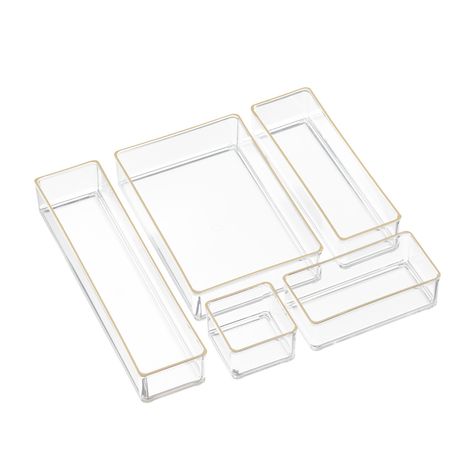 Clear Acrylic Stackable Drawer Organizers Set of 5 | The Container Store Bathroom Drawer Organizers, Room Decor Wishlist, Organization For Drawers, Clear Organization Containers, Organization Containers, Bathroom Drawer Organization, Beauty Room Vanity, Room Wishlist, Acrylic Containers